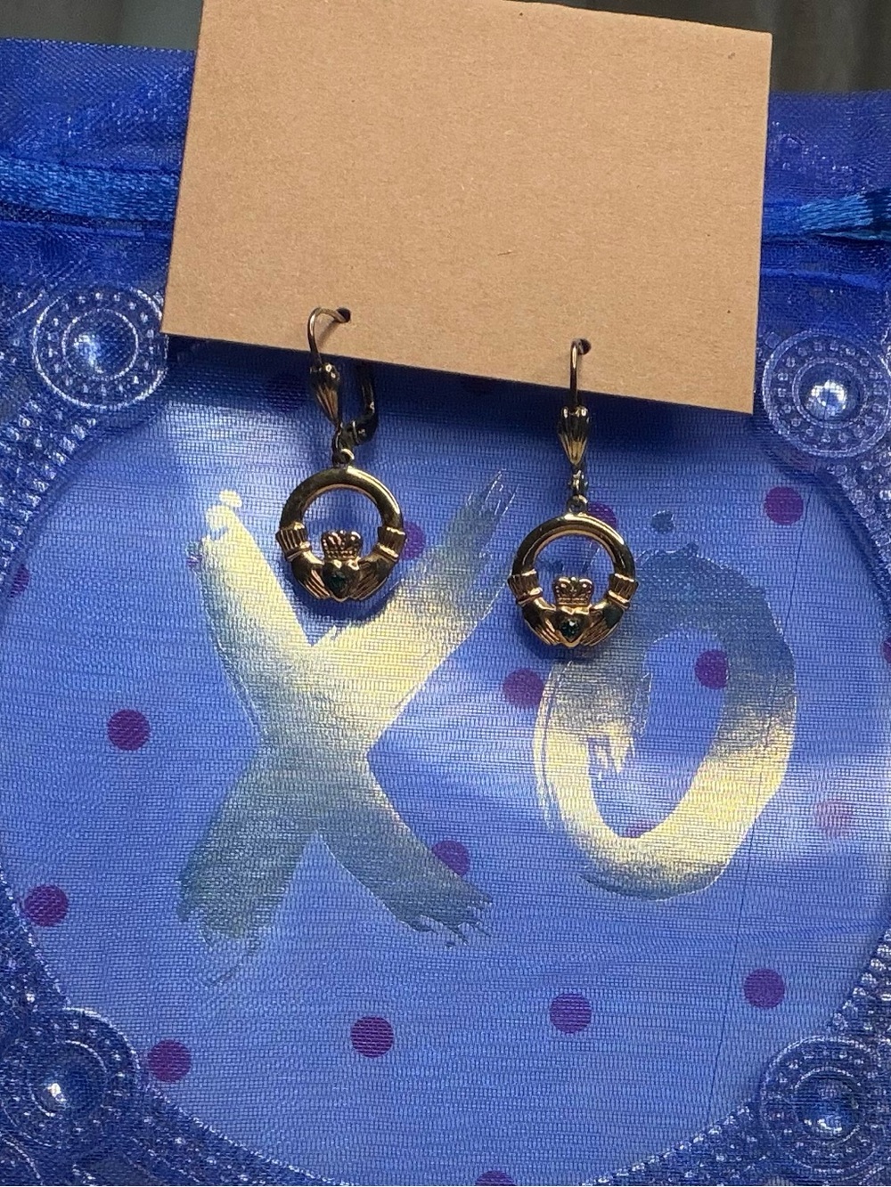 Irish Celtic Claddagh Hoop Dangle Earrings Love Loyalty Friendship Leverback EUC